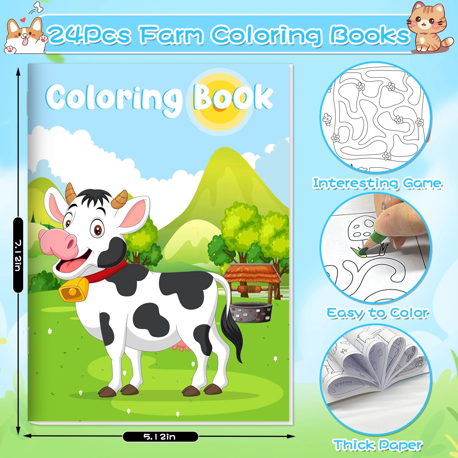 24Pcs Farm Coloring Books for Kids with 24 Stacking Crayons Mini Coloring Book Party Favors Bulk Gifts Cows Horses Barns Small A