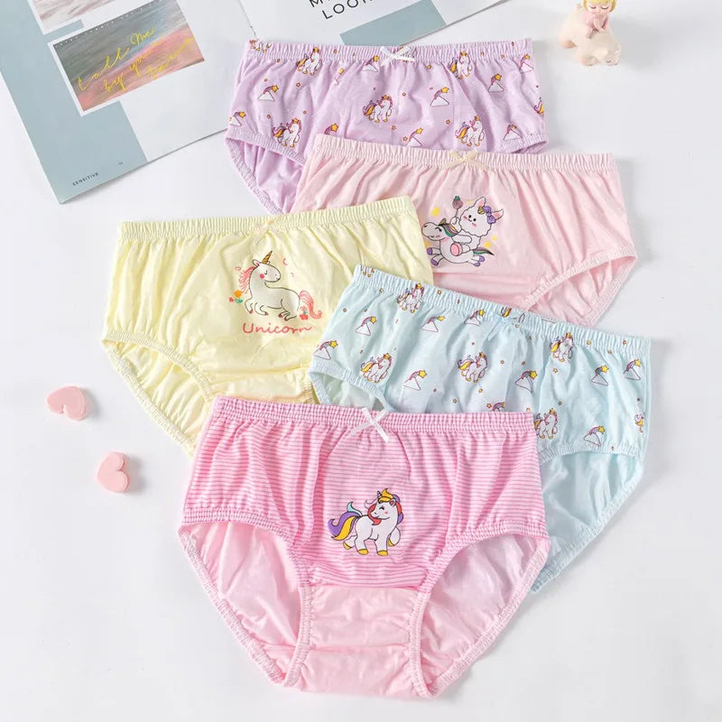 5Pcs / Set Girls Underwear Cotton Cute Unicorn Pattern Little Girls Panties Breathable Comfort Kids Hipster Briefs
