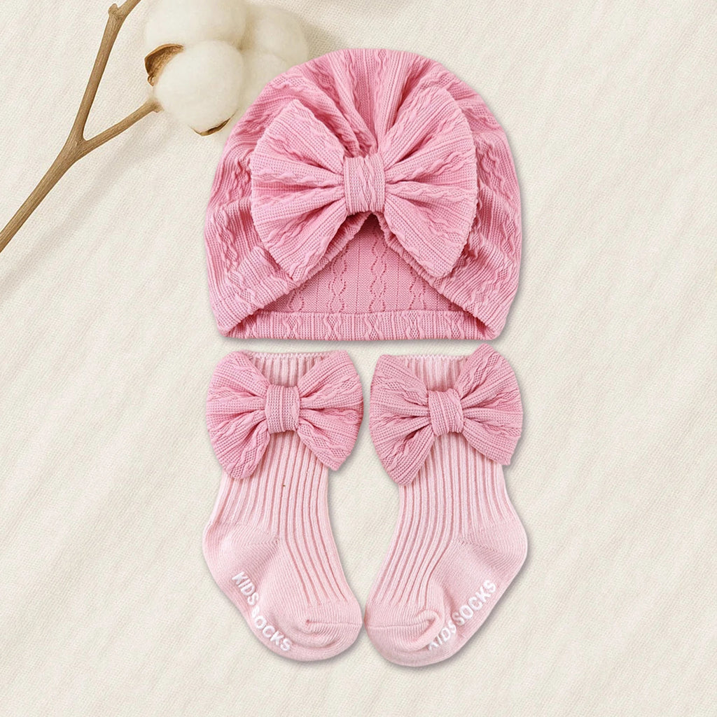 Adorable Baby Boy Knit Hat and Booties Set Newborn Soft Beanie Cap with Pom Pom and Matching Socks for Infants