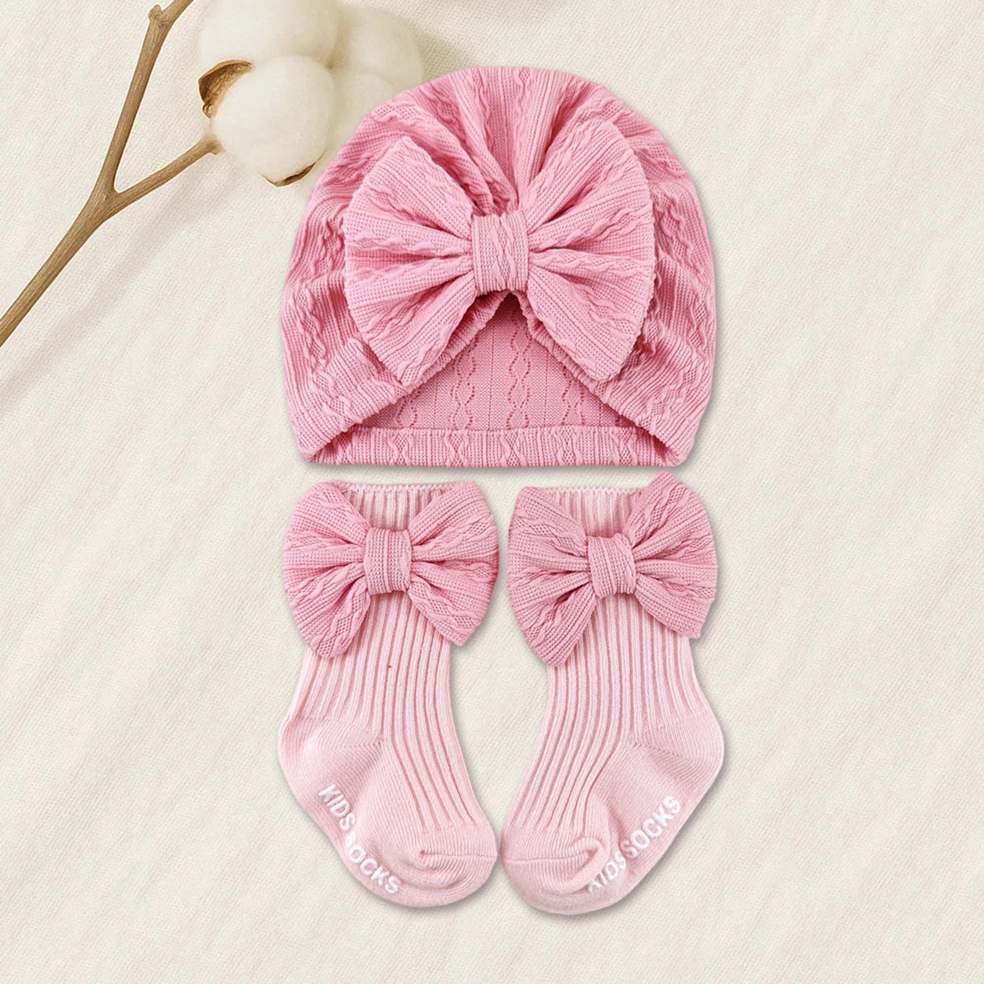 Adorable Baby Boy Knit Hat and Booties Set Newborn Soft Beanie Cap with Pom Pom and Matching Socks for Infants