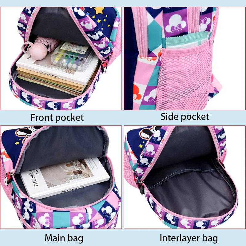 Minnie Print Backpack Large Capacity Lightweight Children's Schoolbag Casual Nylon Cute Knapsack