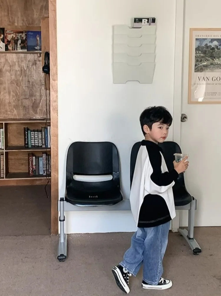 Boys' 2025 Spring/Autumn New Arrival Cotton Punk-Style Street-Savvy Trendy Polo Collar Sweatshirt - Stylish Baby Boys' Top