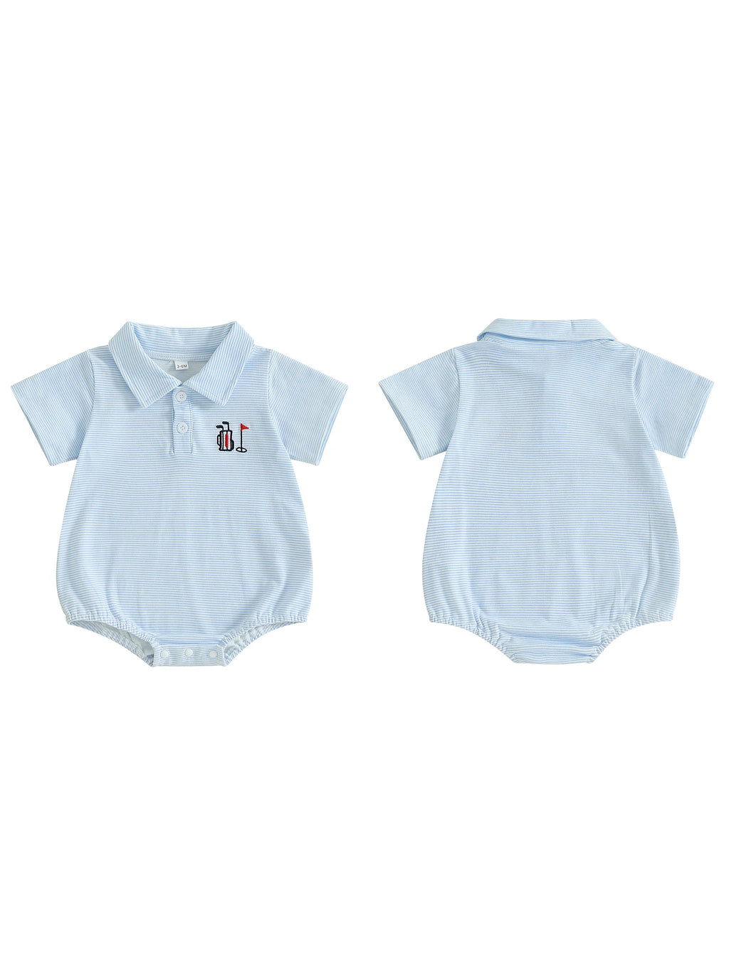 Infant Boy Jumpsuit Stylish Short Sleeve Striped Romper with Turn-down Collar and Embroidery Detail for Everyday Wear