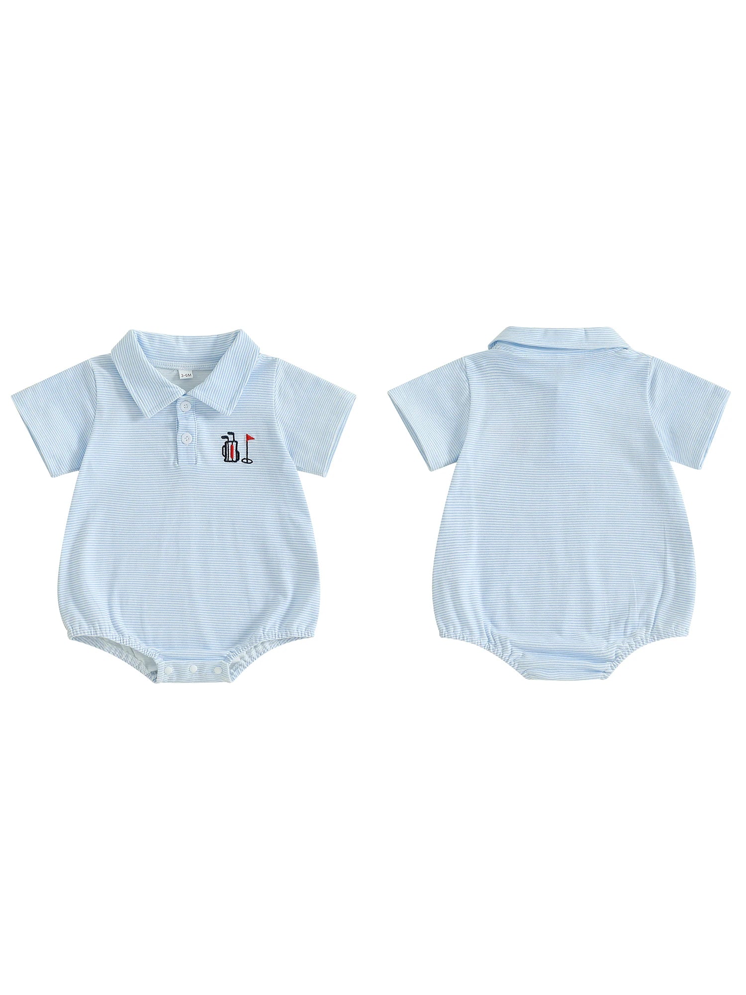 Infant Boy Jumpsuit Stylish Short Sleeve Striped Romper with Turn-down Collar and Embroidery Detail for Everyday Wear