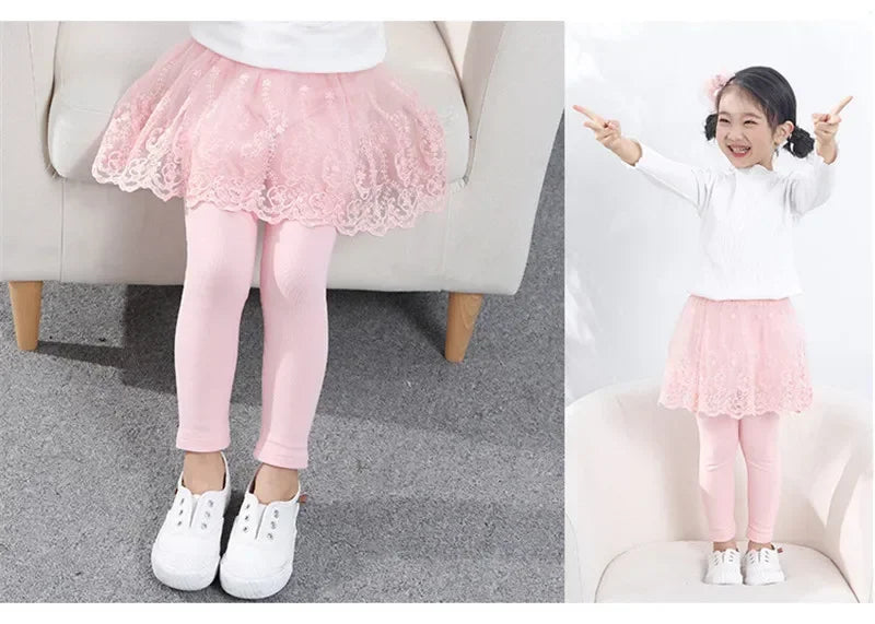 New Baby Girls Leggings Lace Princess Skirt-pants Spring Autumn Children Slim Skirt Trousers for 2-7 Years Kids Clothes