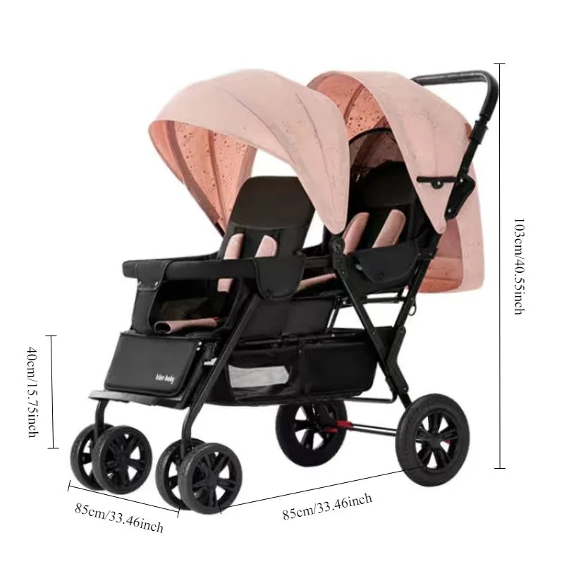 Double Stroller Can Sit Lying Lightweight Foldable High Landscape Front & Rear Seat Baby Stroller with raised rear Double Brake