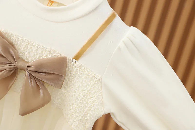 Autumn New Sweet Bow Baby Girl Dress, Princess Style Children'S Clothing Suitable For Babies Aged 9 Months To 3 Years Old