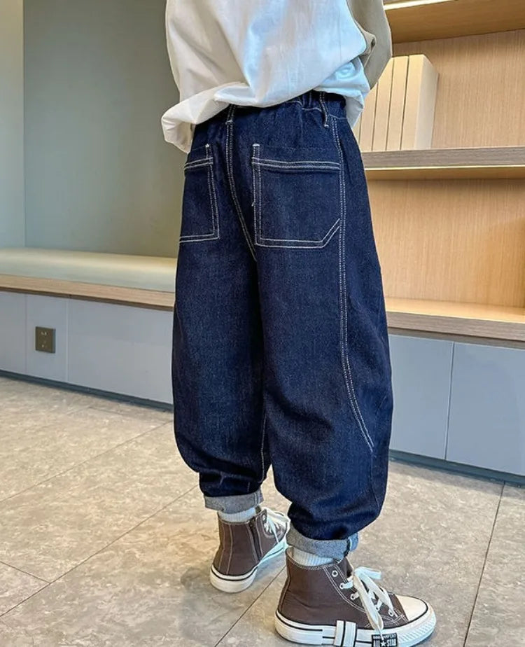 Designer Boys Autumn Winter 2025 New Casual Stretchable Denim Jeans Long Pants Boys' Fashionable Trousers