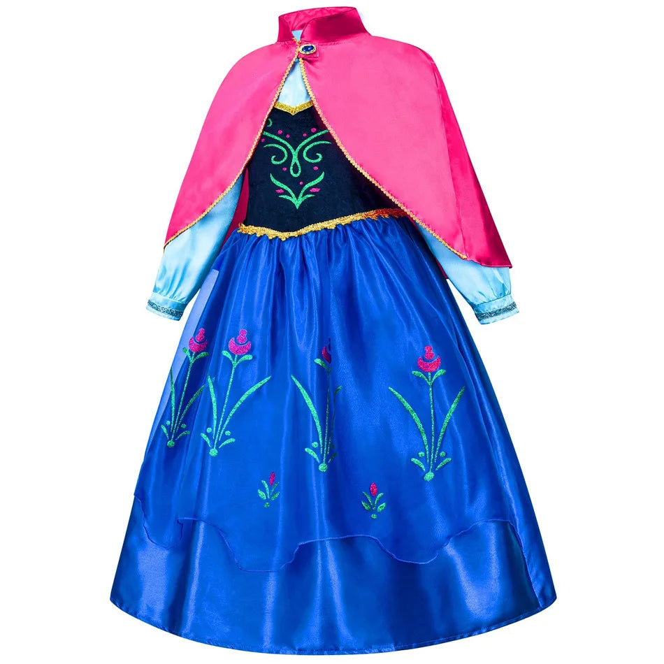 Frozen Anna Princess Girl Dress Halloween Cosplay 2025 Disney Party Costume Snow Queen Princess Clothes Children Outfit 2-10 Y