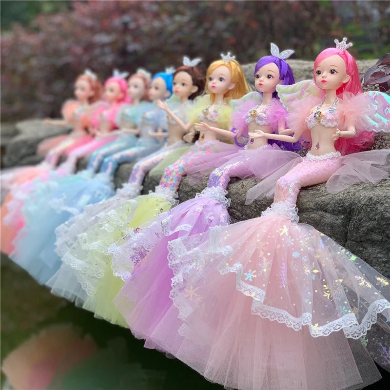 Colorful Mermaid Doll Rainbow Princess Toy Children's Pretend Play House Dress Up Toy Christmas Birthday Gift for Girls