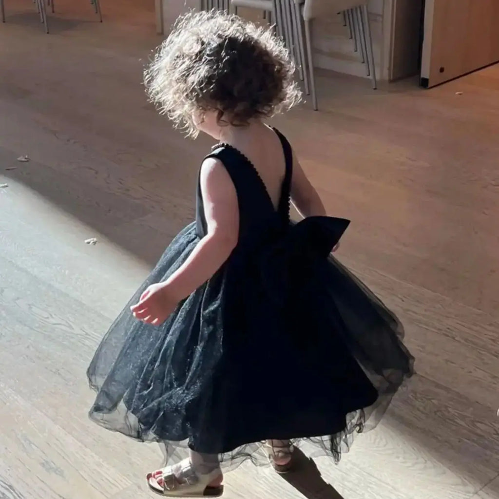 Infant Baby Tulle Backless Pageant Wedding Party Flower Girls Big Bow Dress With Headwear For Toddler Baptism Birthday Prom Gown