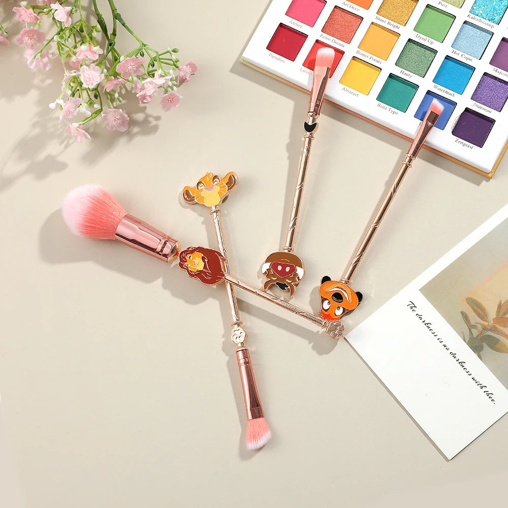 4pcs Lion King makeup brush set, cartoon cute Simba eye shadow brush, metal fiber makeup brush, eye makeup tools suitable f
