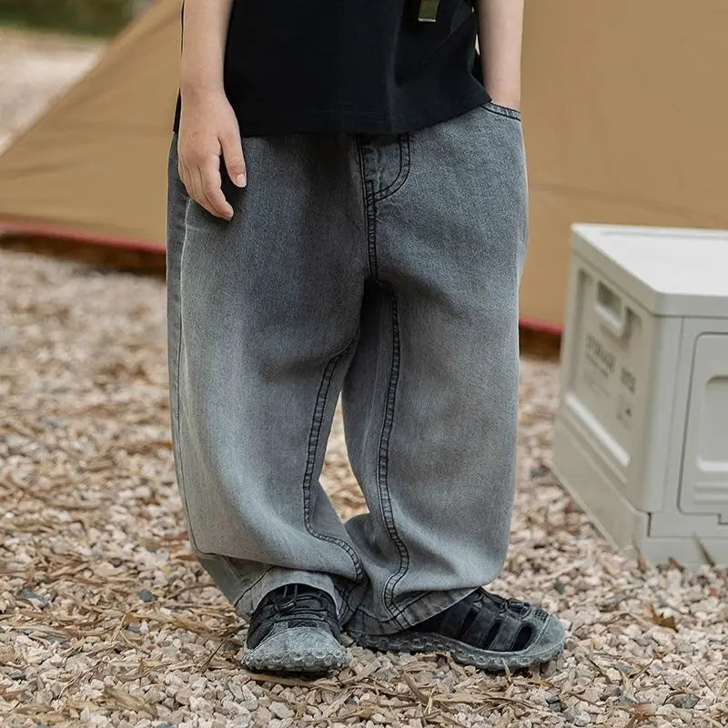 Boys Thin Tencel Denim Cooling Curved Pants 2025 New Style Ultra-Thin Kids Mosquito Repellent Long Pants Medium & Small Size
