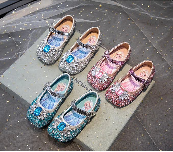 Kids'Casual Shoes PU Leather Sequin Crystal Fashion Summer Shoes For Girls Breathable Soft Bottom Blue Silver Pink Size 23-34