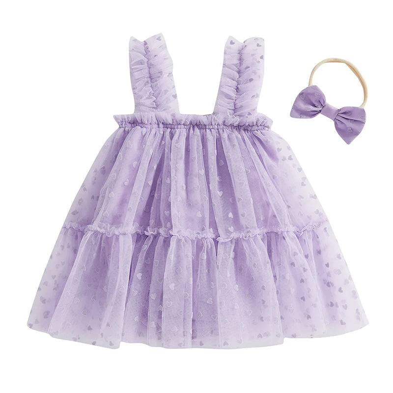 Toddler Girls Floral Print Ruffle Sleeve Romper Dress with Matching Headband Set for Summer Beach Outfit