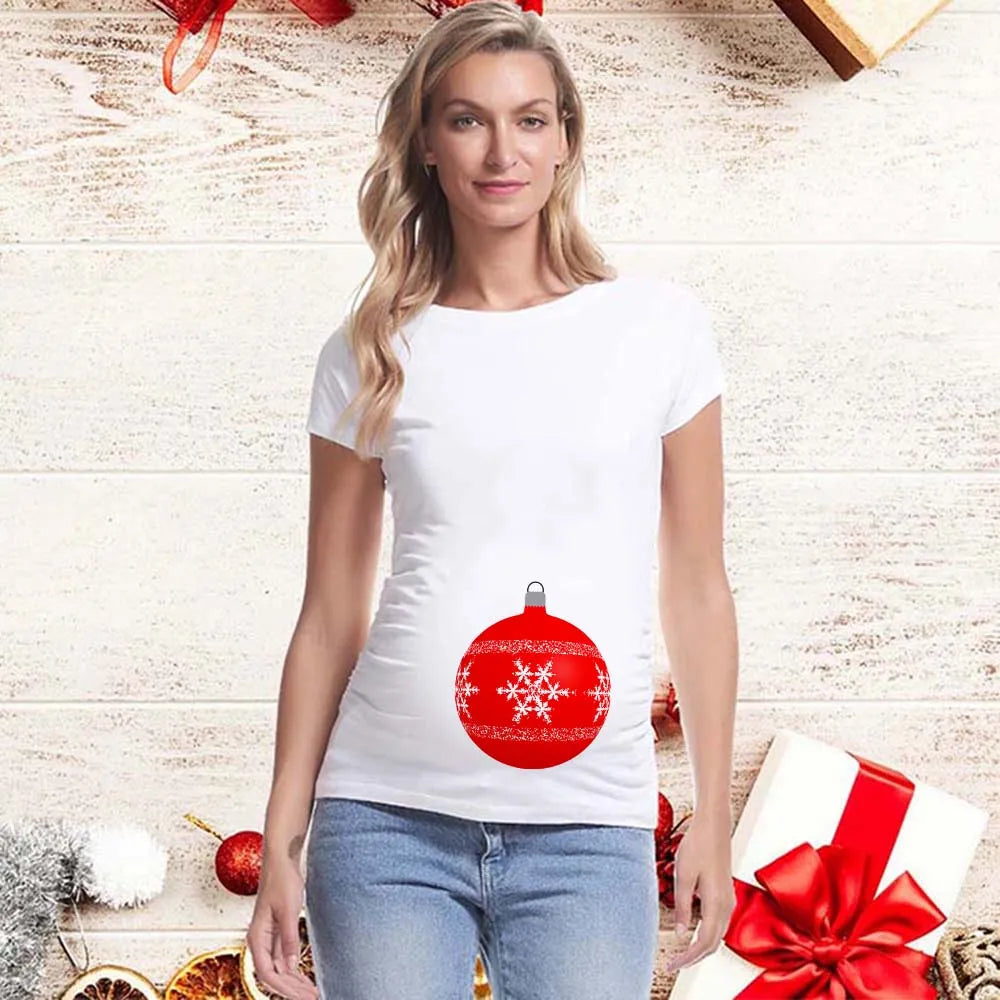 Best Gift 2025 Merry Christmas Maternity T-shirts It's My First Christmas Funny Print Pregnancy Anouncement Tops Tee Shirts