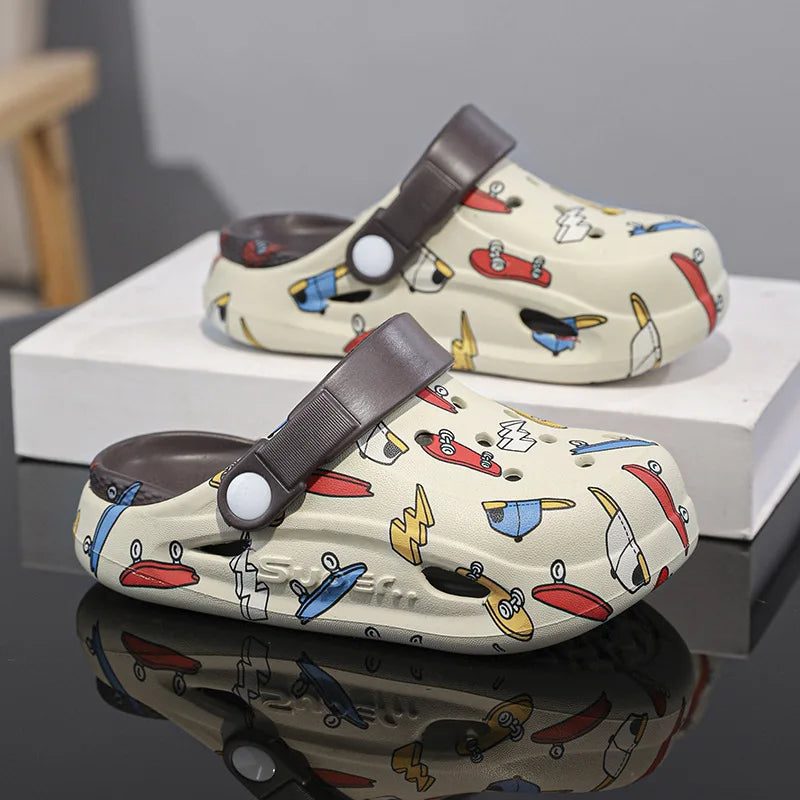 Kids'Sandals PU Leather Summer Beach Shoes Printing For Children Breathable Soft Thick Bottom Khaki Yellow Shoes Size 26-38