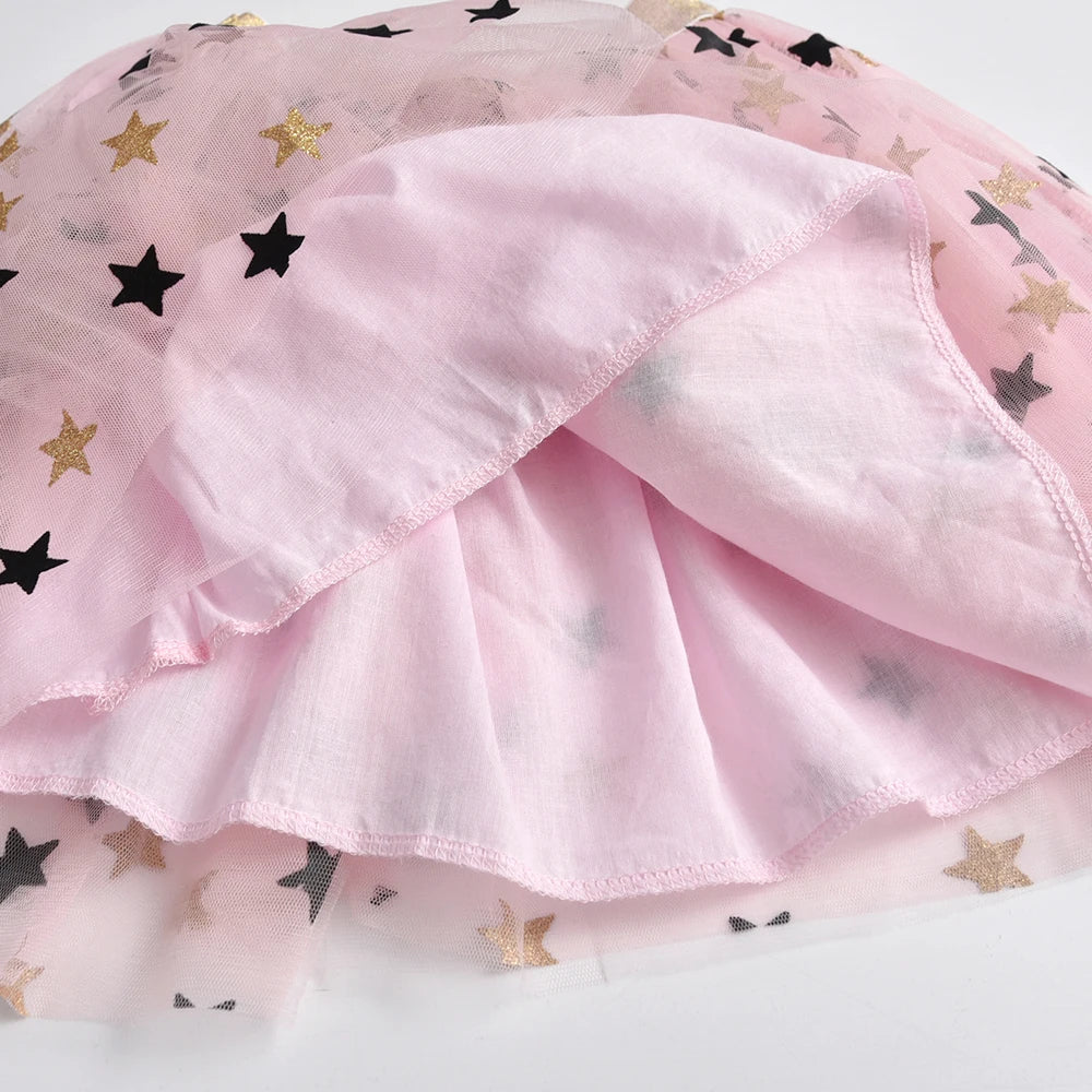 VIKITA Girls Star Sequins Appliqued Skirts Girls Birthday Party Prom Gwon Kids Mesh Tulle Pink Daily Casual Princess Mini Skirts