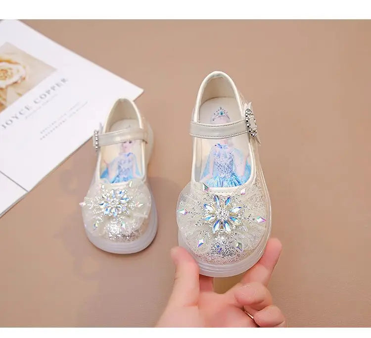 Disney Children's High Heel Princess Elsa Party LED Light Shoes Summer Girls Sandals Baby Girls' Crystal Blue Pink Shoes 23-34