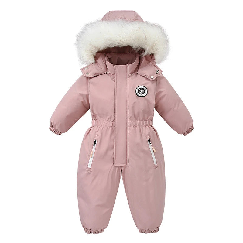 Winter Baby Ski Suit Plus Velvet Baby Jumpsuit Boys Overalls Warm Kids Clothes Waterproof Children Clothing Set 1-5 Years
