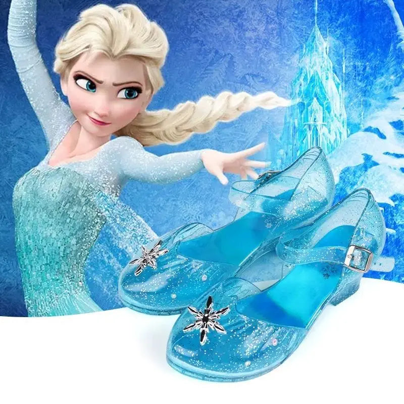 Children's Sandals Summer Crystal Shoes Classic Frozen Princess Elsa Jelly High Heels Party Dance Blue Shoes Size 26-35
