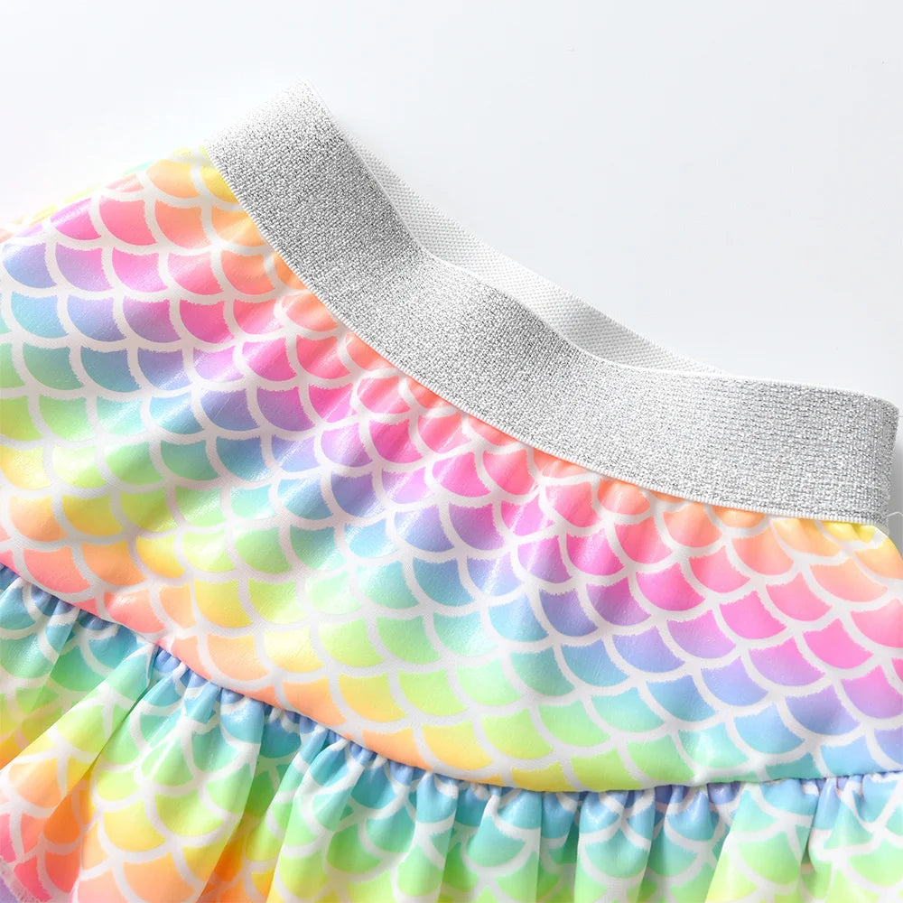 DXTON Girls Ball Gown Skirt Children Clothing Summer Autumn Spring Colorful Mermaid Print Ruffles Miniskirt Kids Mesh Tutu Skirt