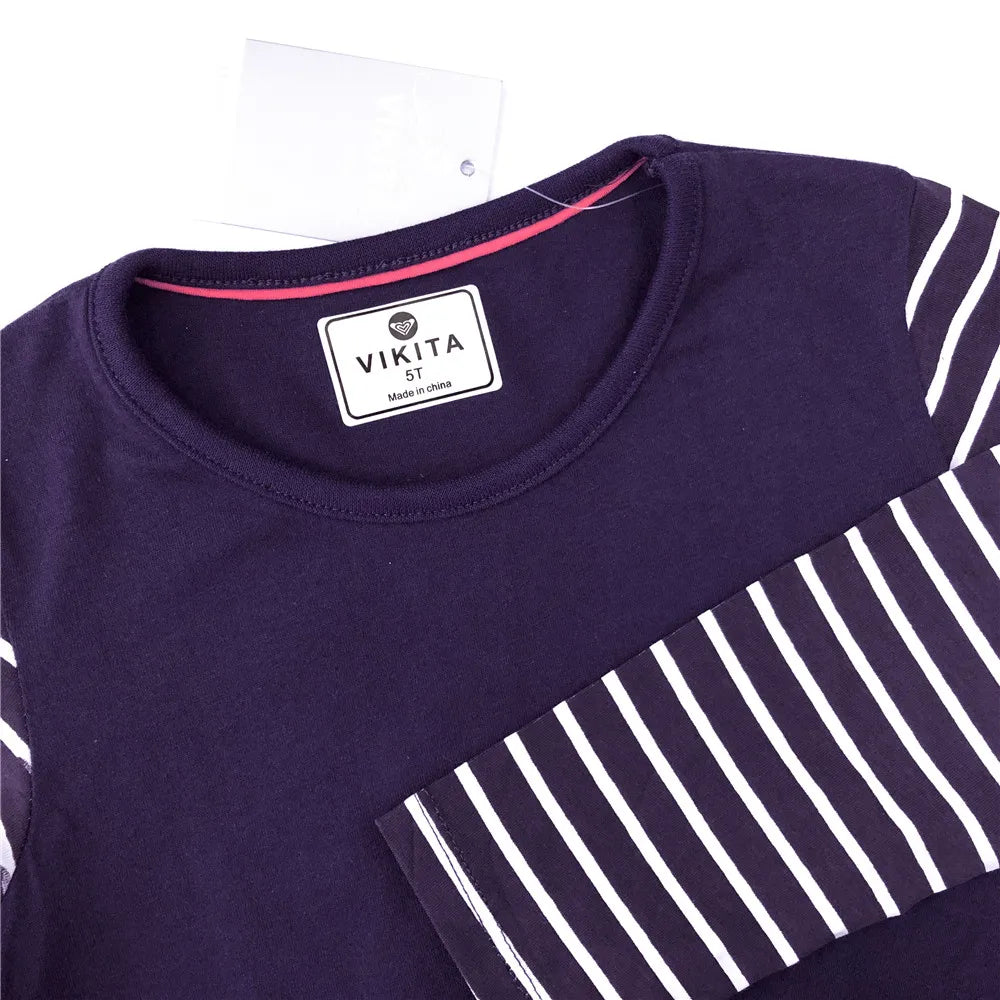 VIKITA Children Cartoon Dress Girls Cotton Casual Daily Autumn Spring Dress with Pockets Kids Straight Dresses Kids Clothes