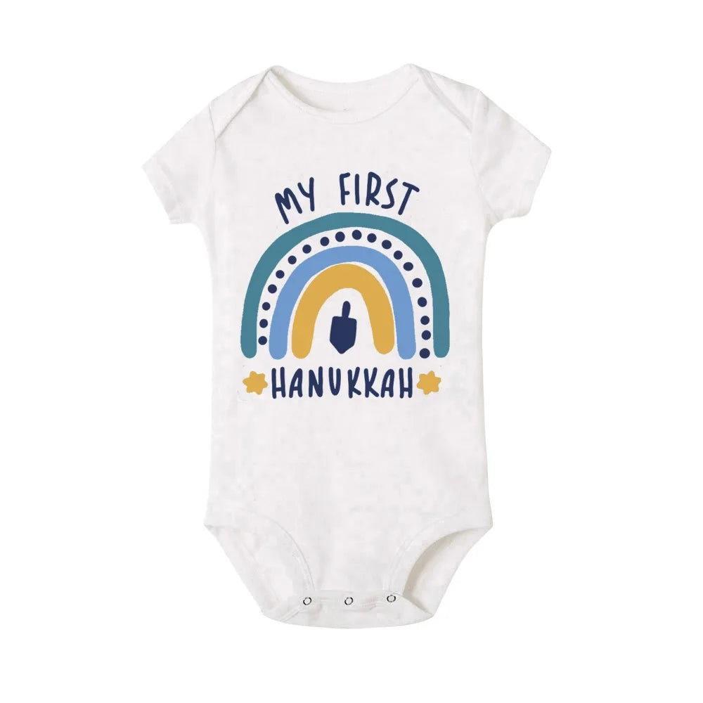 My First Hanukkah Print Baby Bodysuit Boys Girls Jewish Chanukah Short Sleeve Romper Infant Newborn Holiday Outfits Kids Clothes