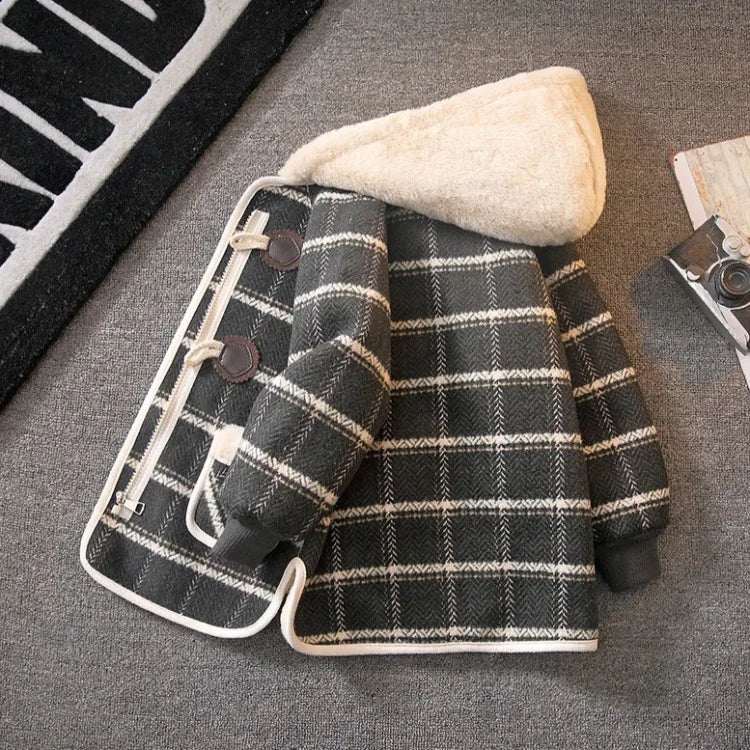 Boys Winter Wool Coat 2025 New Style Kids Thickened Fleece Lined Plaid Wool Jacket Thick Winter Clothing