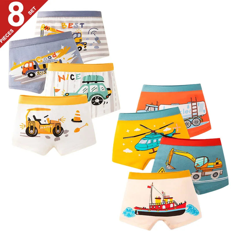 4/8 Pieces Boys Boxer Shorts High Quality Cotton Breathable Children Boxers Soft Boy Underwear Car Pattern Toddler Kids Knickers