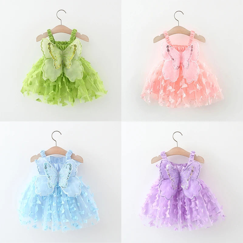 Summer New Princess Style Baby Girl Dress, Butterfly Chiffon Suspender Children'S Clothing For Babies Aged 9 Months To 3 Years