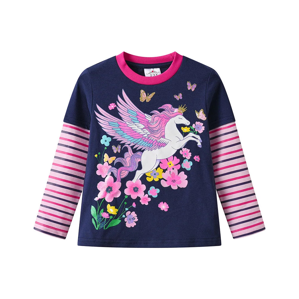 VIKITA 2025 Kids Clothes Sets Girls Flower Licorne Butterfly Long Sleeve Cotton Casual Tops Tees and Skinny Pencil Pants 2 Pcs