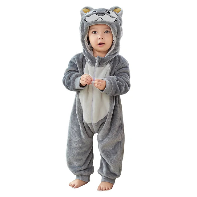 MICHLEY Halloween Costume Infant Baby Clothes Rompers Winter Flannel Hooded Bodysuits Pajamas Animals Overall Jumpsuit For Bebe
