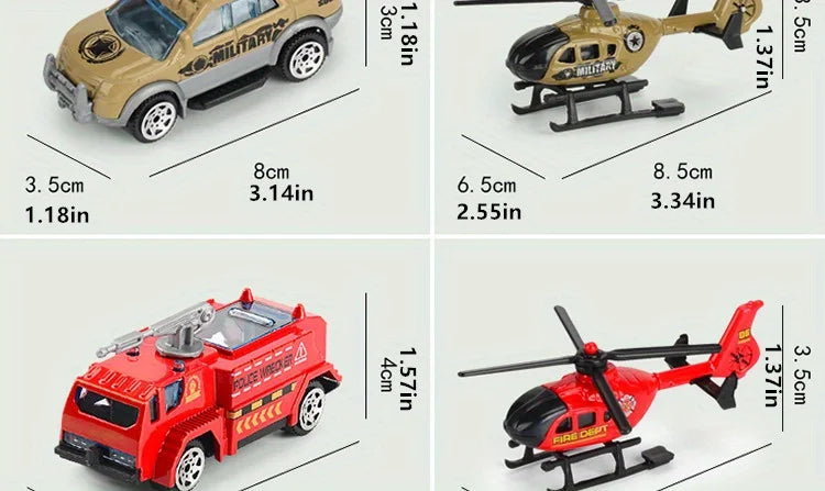 Play Vehicles Set Toy Construction Police Car Fire Engine Truck Playset Friction Powered Engineering Toy for Boys Girls Toddlers