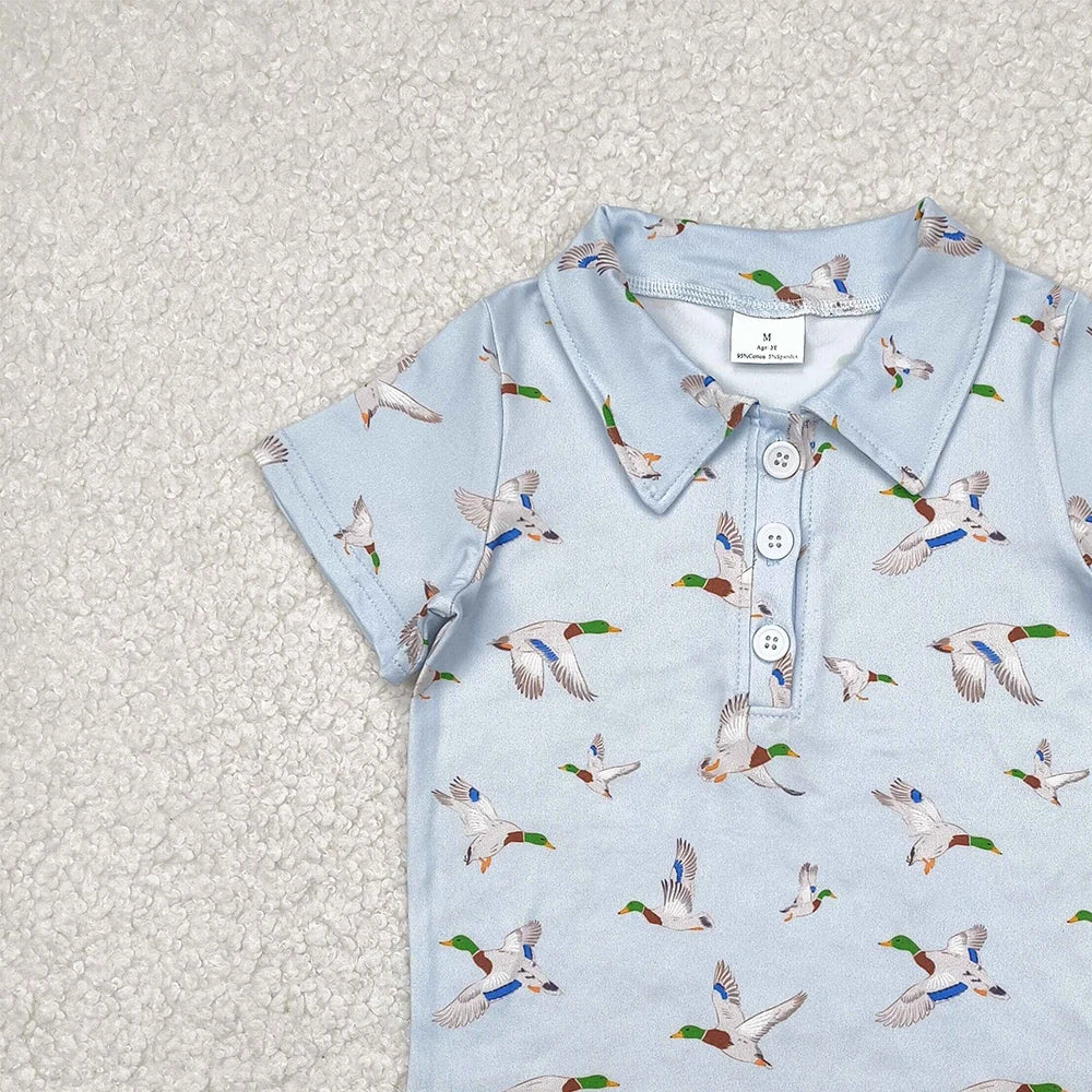 Baby Boys Light Blue Short Sleeve Button-Up Duck Polo Shirt Kids Tops Casual Breathable Clothing for Boys