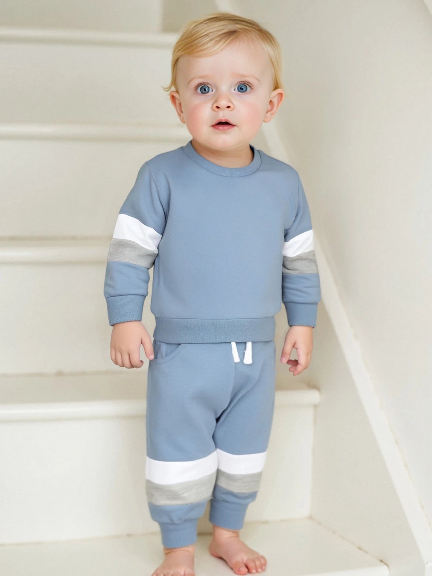 Toddler Boys Outfit Striped Hoodie with Drawstring Joggers Set Casual Long Sleeve Pullover and Elastic Waist Pants for Baby