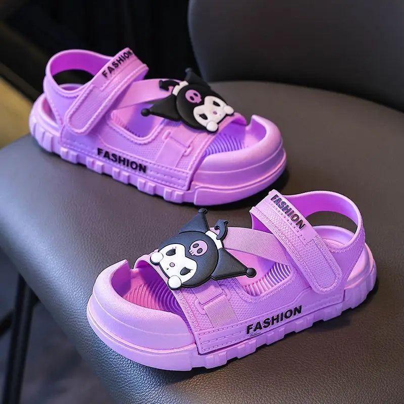 Sandals Girls Anime Kuromi Open Peep Toe Shoes Girly Summer Cute Cartoon Babys Purple Pink Slipper Kid Size 21-36