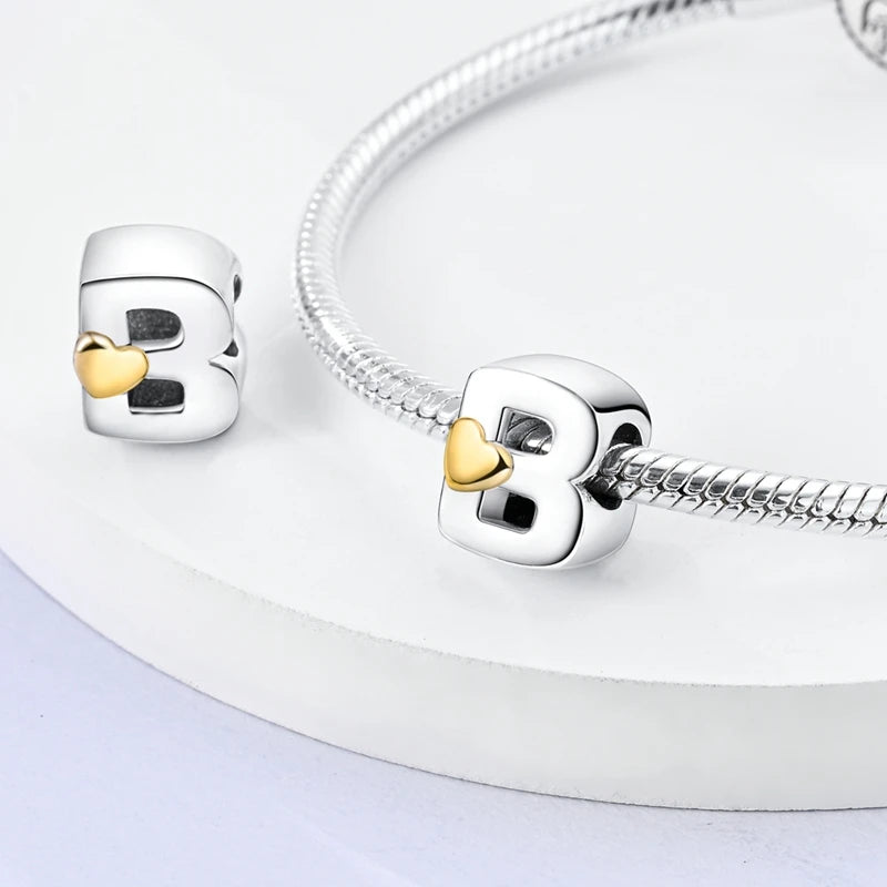 925 Sterling Silver DIY Alphabet Charms Beads LOVE Heart Letter Fit Original Bracelet Bangle Necklace Jewelry Marking Gift