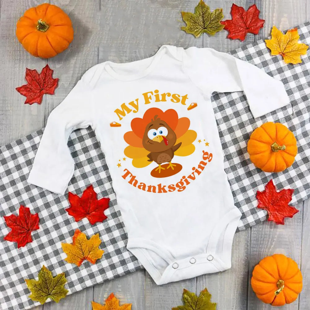 My First Thanksgiving Baby Bodysuit Infant Turkey Romper Girl Boy Cute Clothes Thanksgiving Baby Gift Fall Toddler Jumpsuit