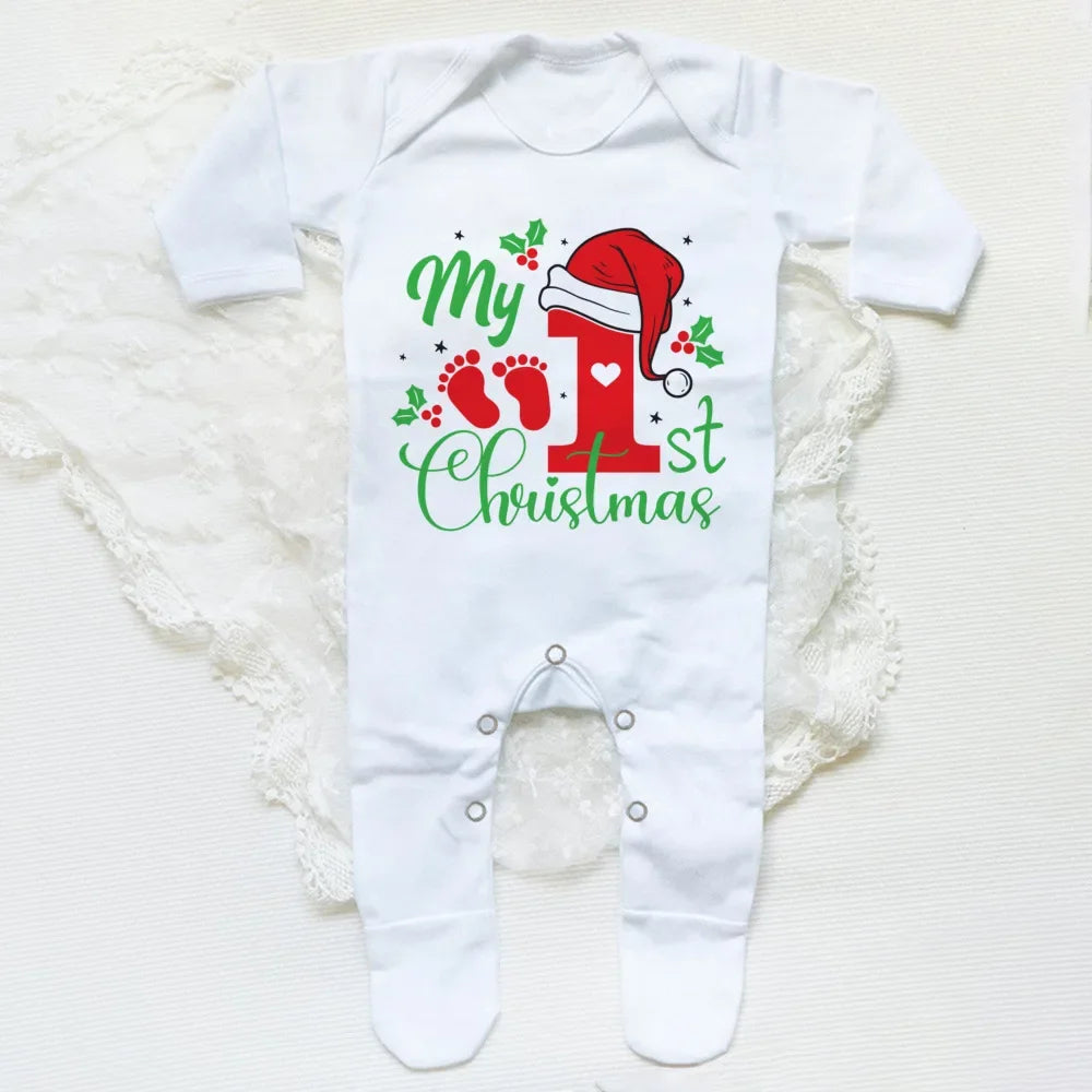 1st Christmas Babygrow Sleepsuit Boys Girls Cute Clothes Baby First Christmas Gift Toddler Xmas Sleepsuit Baby White Bodysuit