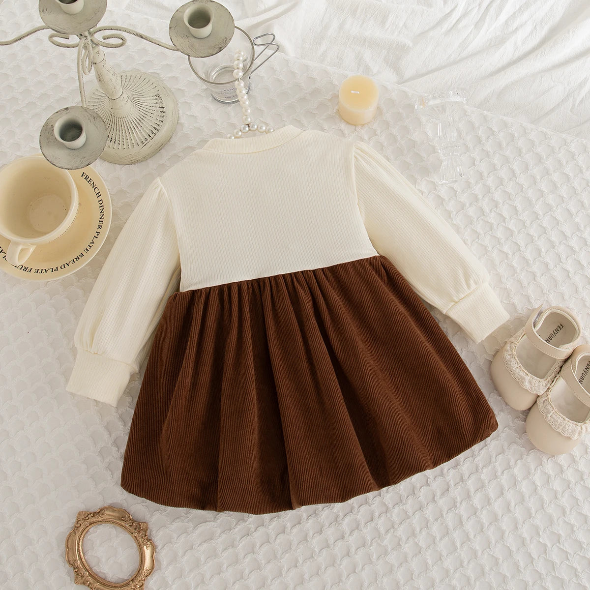 Spring And Autumn New Korean Style Baby Girl Dress, Sweet Bow Children'S Long Sleeved Clothes For Babies Aged 9 Months - 3 Years