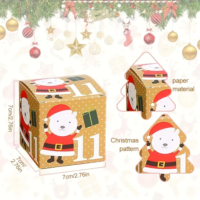 24PCS DIY Christmas Advent Calendar Boxes 24 Days Advent Countdown Gift Boxes Cardboard Number for Kids Xmas Holiday Decoration