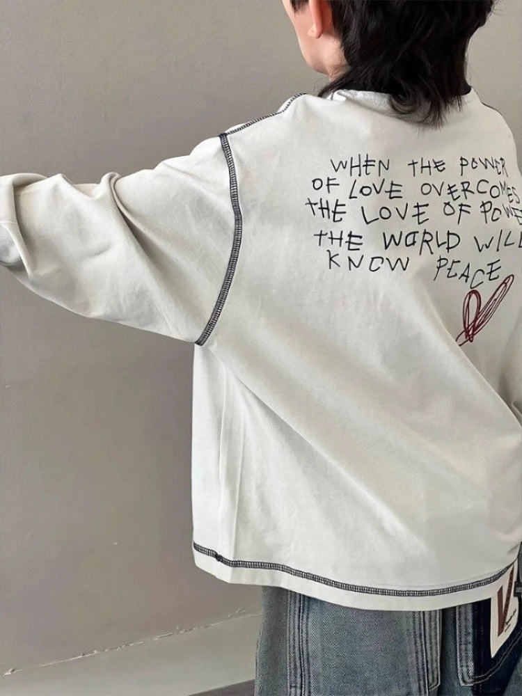 Loose Letters T-shirt for Kids Boy Children's Clothes Boys' Outdoor Child Years Clothing Boys' 7 14 Korean 2025 Tshirt Top 12 8