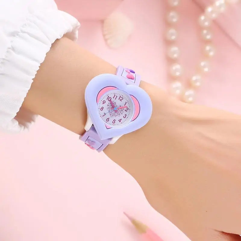 New Fashion Heart shaped Children's Love 3D Cartoon Watch Children's Learning Watch