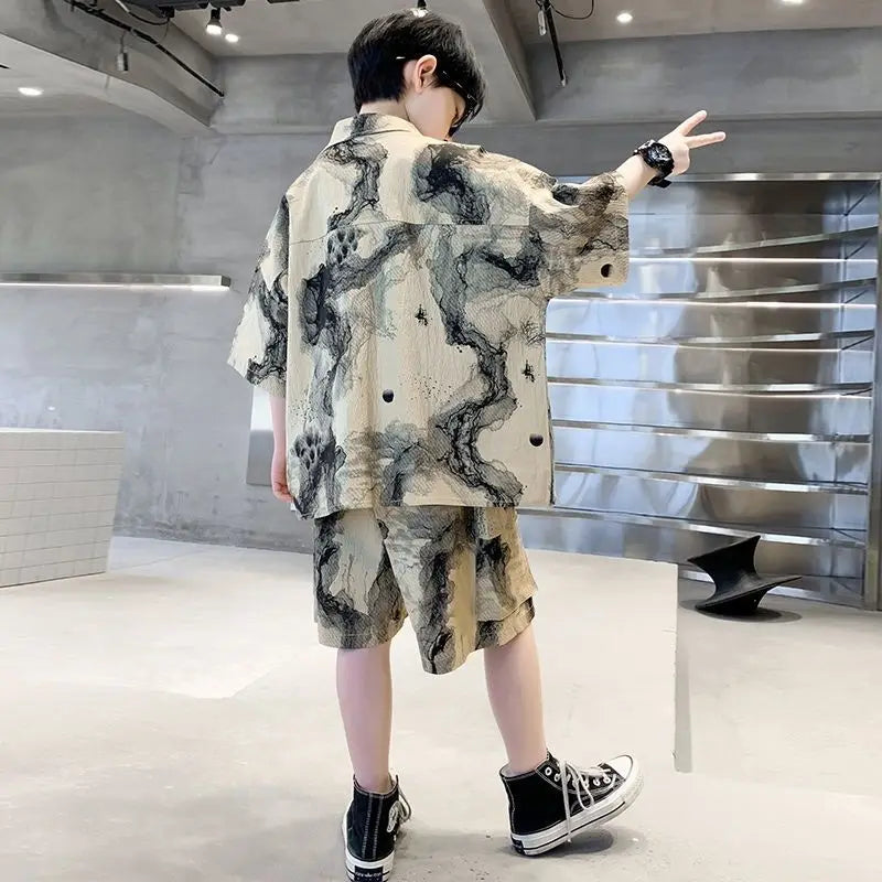 2025 Summer Boys Shirt Set Outfit | Casual Top & Bottom for 3-4 Years Old Kids | Size 7/8/10/14 Kids Clothing