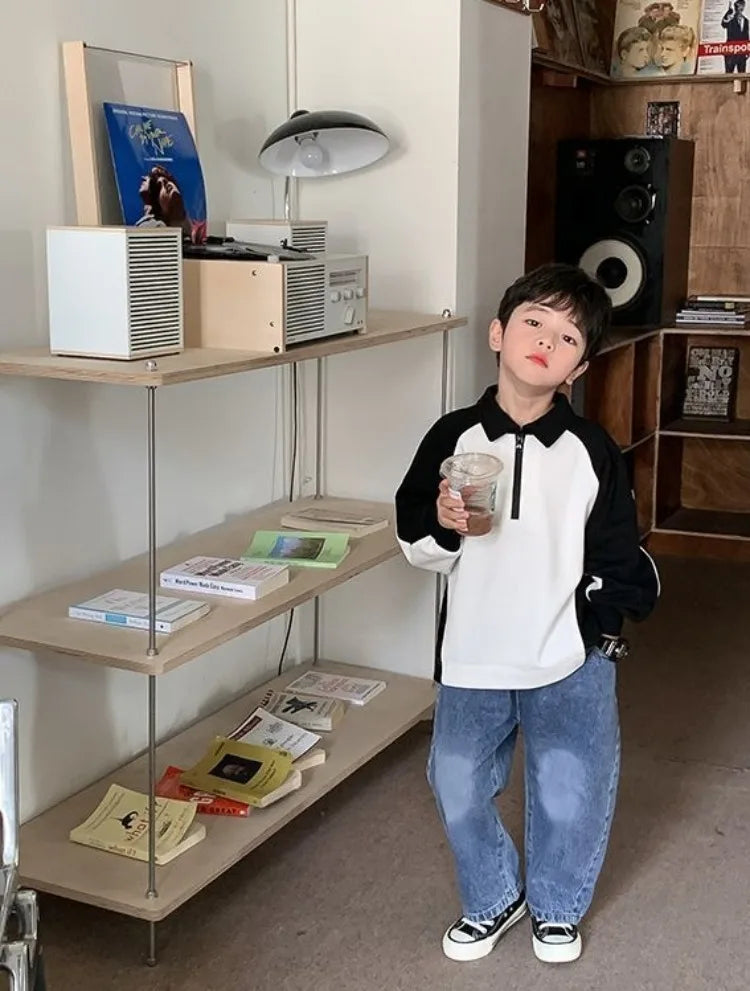 Boys' 2025 Spring/Autumn New Arrival Cotton Punk-Style Street-Savvy Trendy Polo Collar Sweatshirt - Stylish Baby Boys' Top