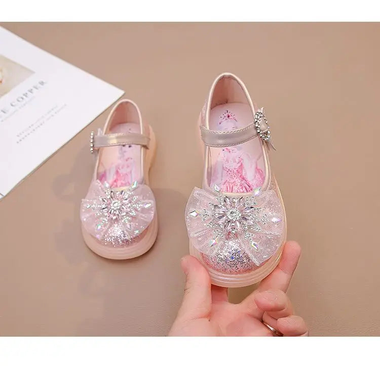Disney Children's High Heel Princess Elsa Party LED Light Shoes Summer Girls Sandals Baby Girls' Crystal Blue Pink Shoes 23-34