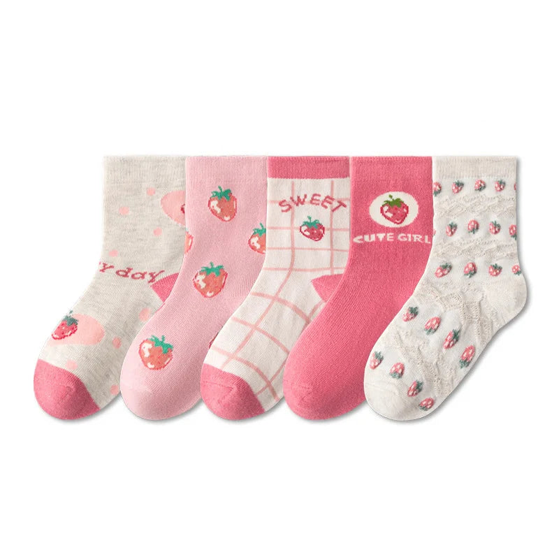 5/10 pairs Kids Socks Sets for Girls 2025 Cute Cartoon Unicorn Floral Print Children Ankle Short Breathable Cotton Toddler Sock