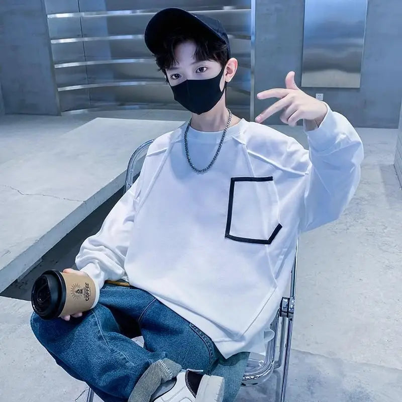 Long Sleeve Cotton T-shirt 8 To 10 Year Old Boy Clothes Children's Clothing Boys Kids 2025 Outdoor Boys' From 12 Years T-shirts