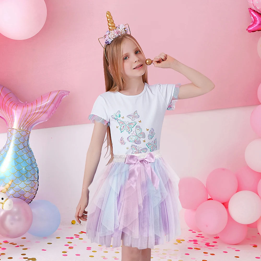 Girls Tutu Sequins Skirts Kids Clothes Bow Layered Skirts Princess Pleated Skirt Kids Mesh Skirt Girls Children Party Clothes